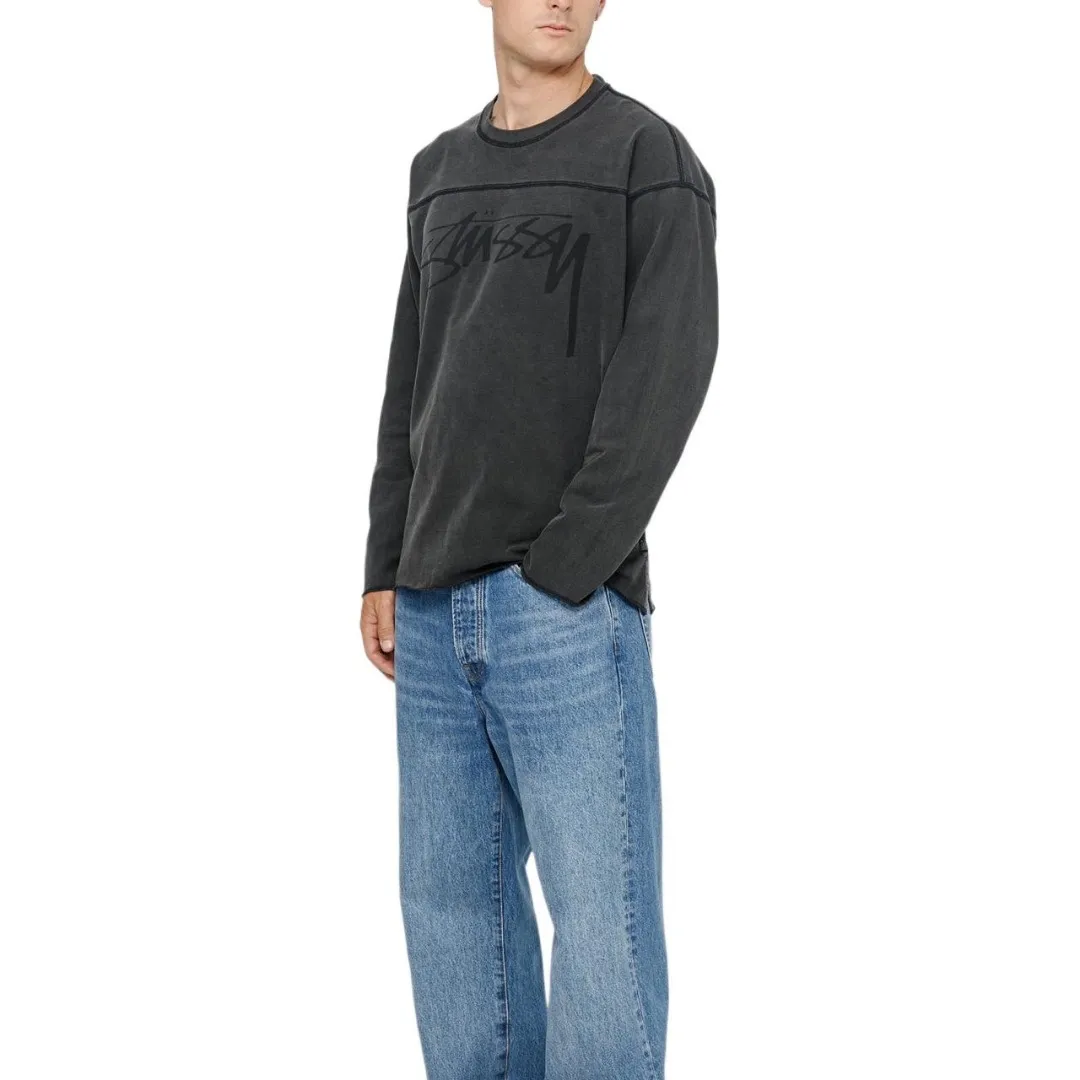 Washed long-sleeved T-shirt STUSSY FW24 FOOTBALL CREW PIGMENT DYED TEE washed black S-XL
