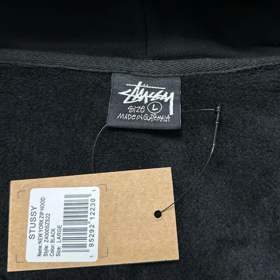 Stussy City Limited Series New York Letter Logo Printed Velvet Zipper Hooded Sweatshirt Black S-XXL