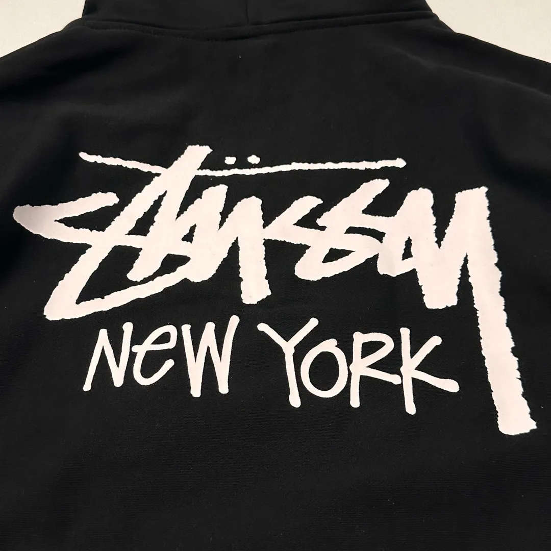 Stussy City Limited Series New York Letter Logo Printed Velvet Zipper Hooded Sweatshirt Black S-XXL