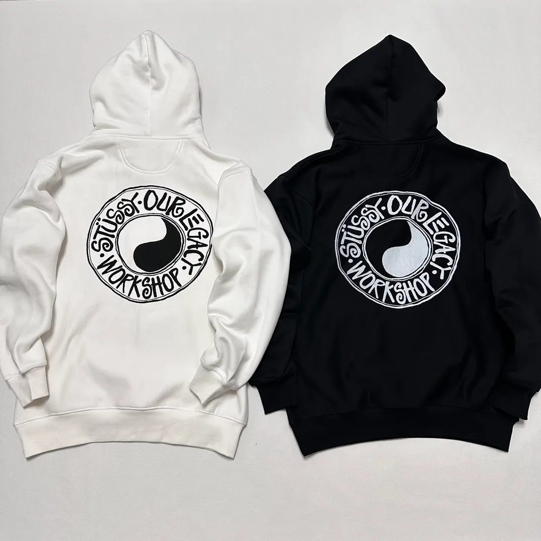 Tai Chi hoodie Stussy x OUR LEGACY joint model FW24 WORK SHOP BUANA HOODIE PIGMENT DYED yin and yang pattern logo sweatshirt black and white S- XL