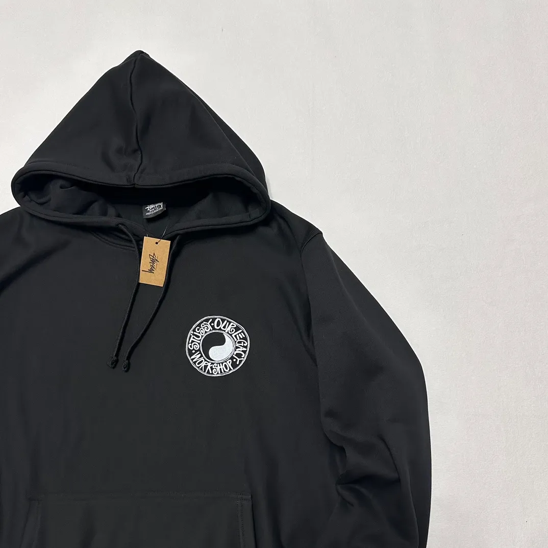 Tai Chi hoodie Stussy x OUR LEGACY joint model FW24 WORK SHOP BUANA HOODIE PIGMENT DYED yin and yang pattern logo sweatshirt black and white S- XL