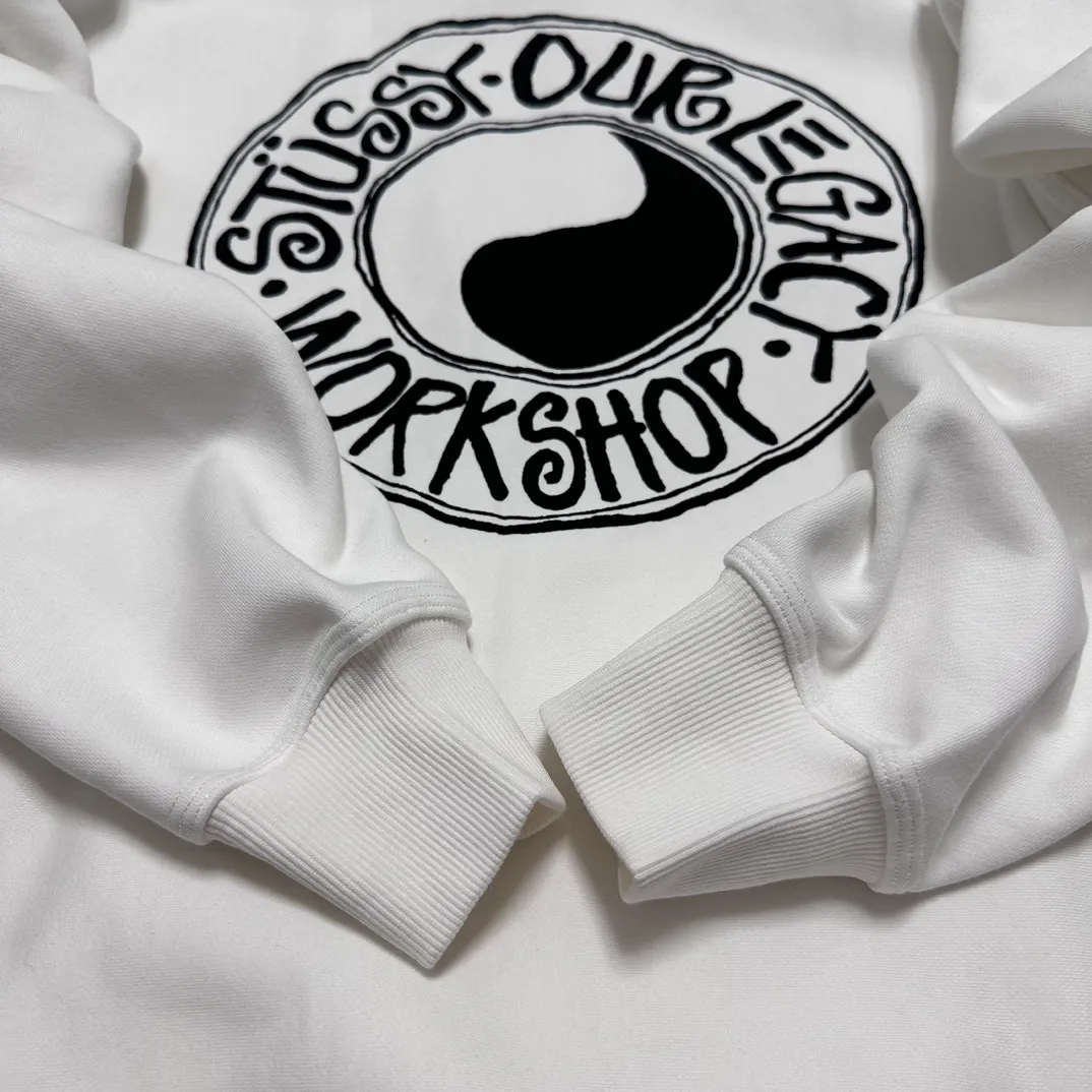 Tai Chi hoodie Stussy x OUR LEGACY joint model FW24 WORK SHOP BUANA HOODIE PIGMENT DYED yin and yang pattern logo sweatshirt black and white S- XL