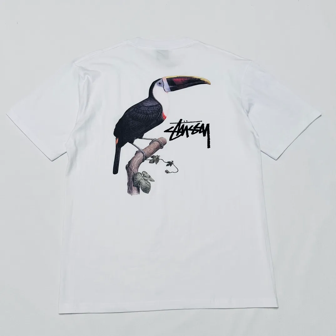 Spot goods! STUSSY SS24 Animal Series TOUCAN TEE Toucan T-shirt Black and White S-XL