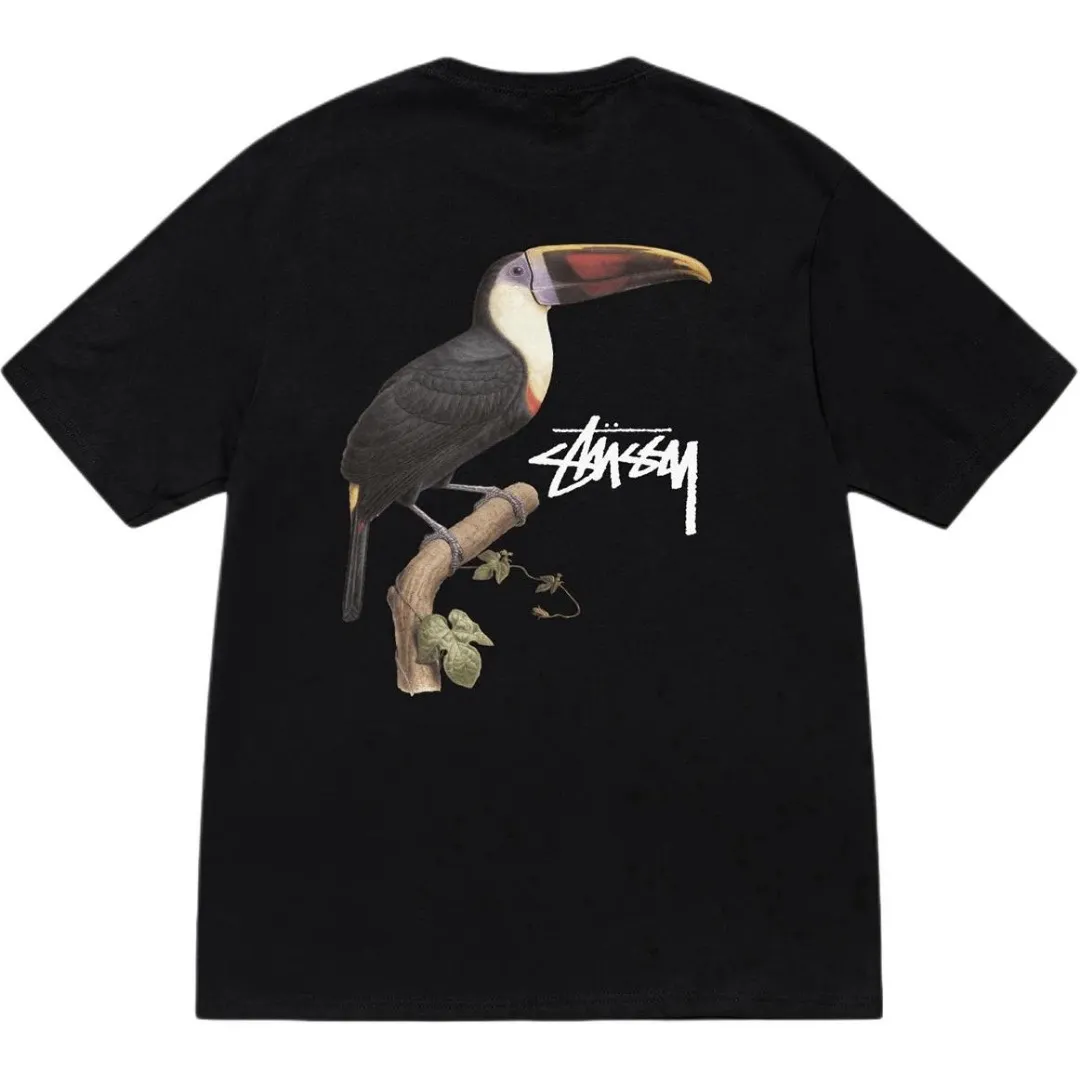 Spot goods! STUSSY SS24 Animal Series TOUCAN TEE Toucan T-shirt Black and White S-XL