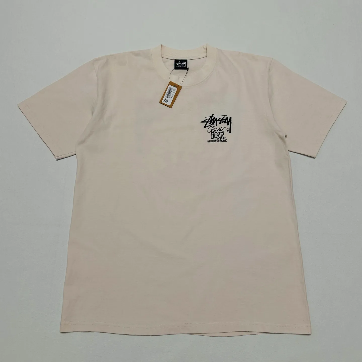 Retro lettering T-shirt STUSSY SS25 CLASSIC GEAR TEE PIGMENT DYED Classic lettering printed short sleeves black off-white S- XL