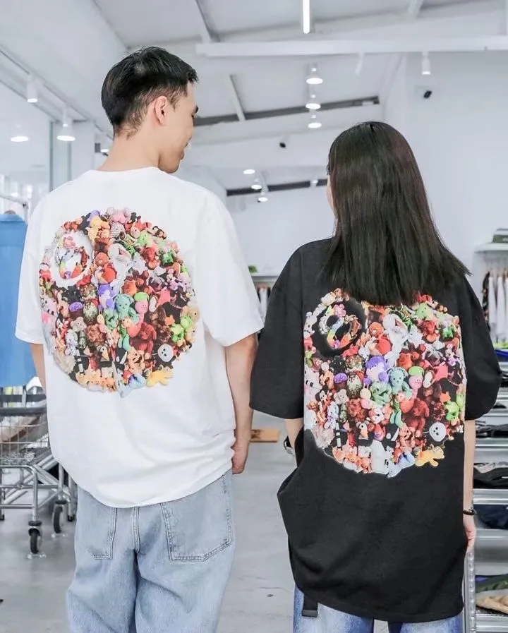 Stussy 23SS PLUSH TEE Doll logo No. 8 ball printed short-sleeved Tee black and white M L XL