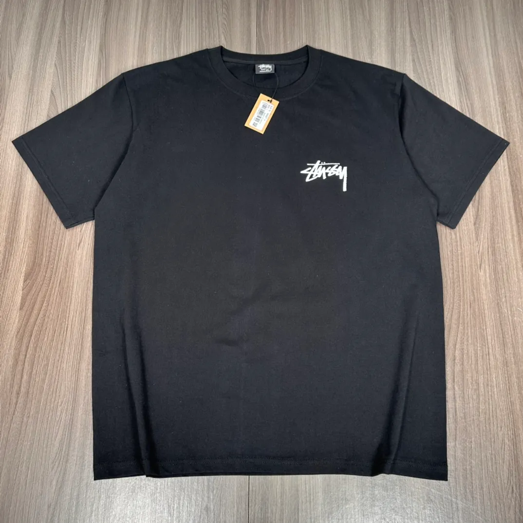 STUSSY 23SS PLUSH TEE doll logo No. 8 ball short-sleeved Tee black and white S-XL