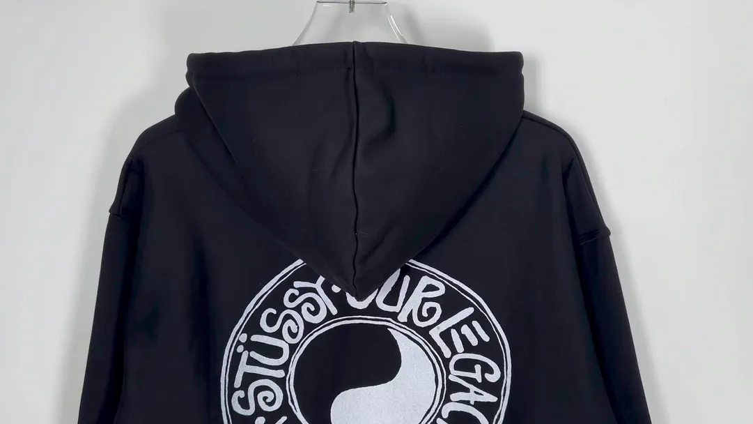 Tai Chi hoodie Stussy x OUR LEGACY joint model FW24 WORK SHOP BUANA HOODIE PIGMENT DYED yin and yang pattern logo sweatshirt black and white S- XL