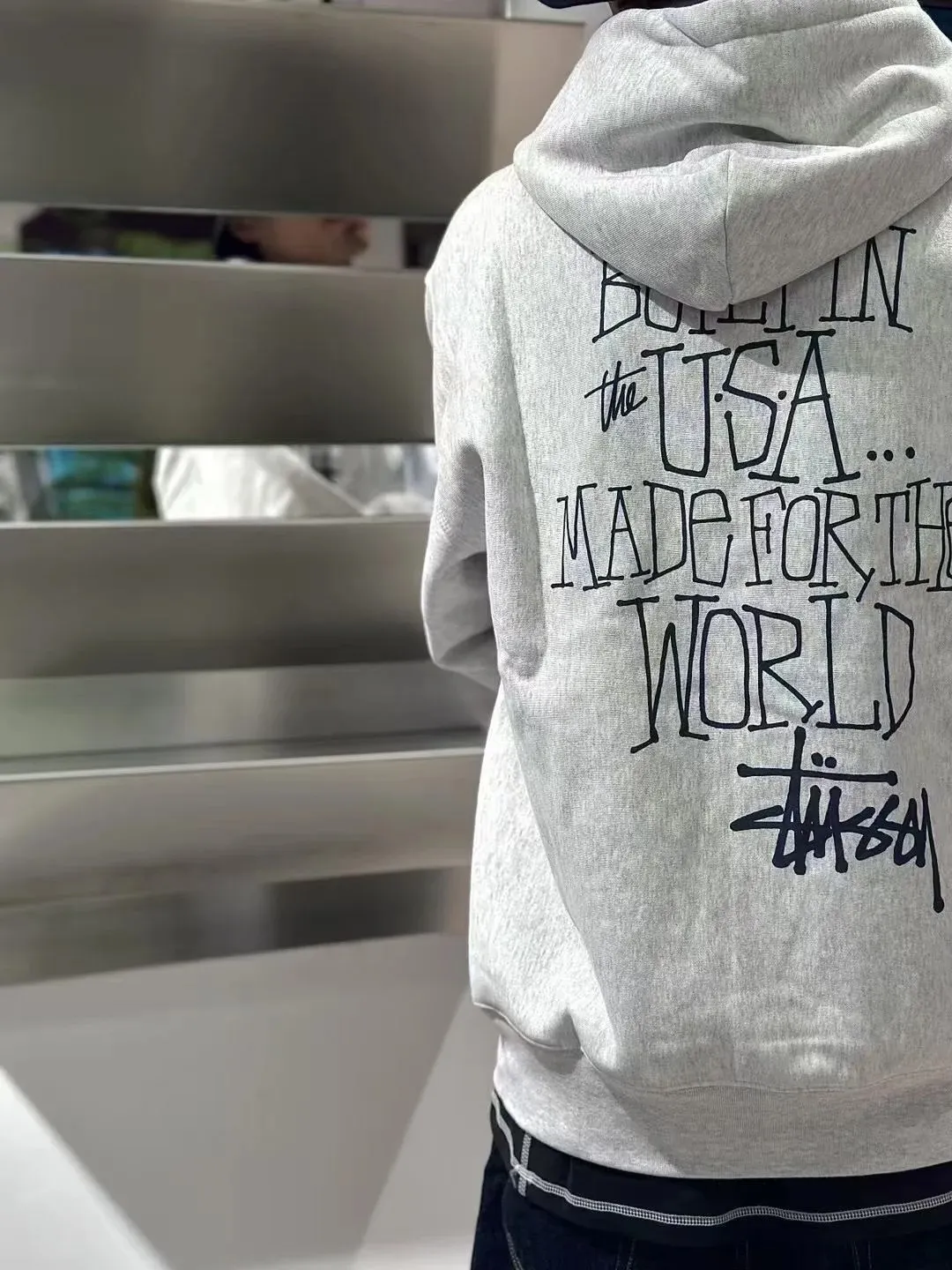 Graffiti word sweatshirt Stussy FW24 BUILT IN USA HOODIE English logo on the back plus velvet hooded sweatshirt/hoodie black gray blue S-XL