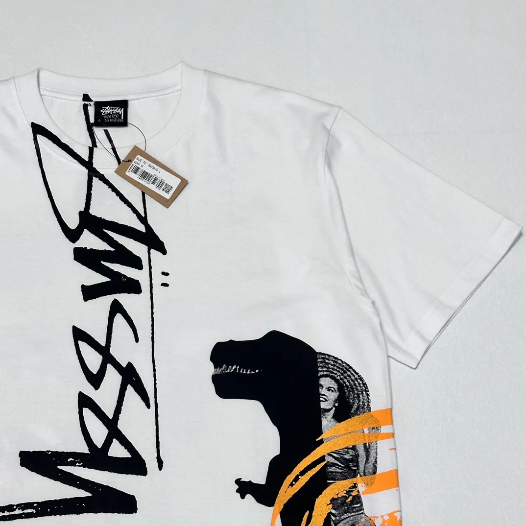 STUSSY X DAVID SS24 joint model CARSON DINO TEE dinosaur digital print short-sleeved Tee black and white S-XL