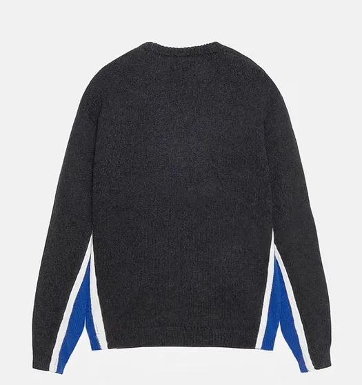 Contrast color patchwork sweater STUSSY FW24 STRIPE CREW Holiday series jacquard knitted crew neck sweater carbon black M gray M-XL