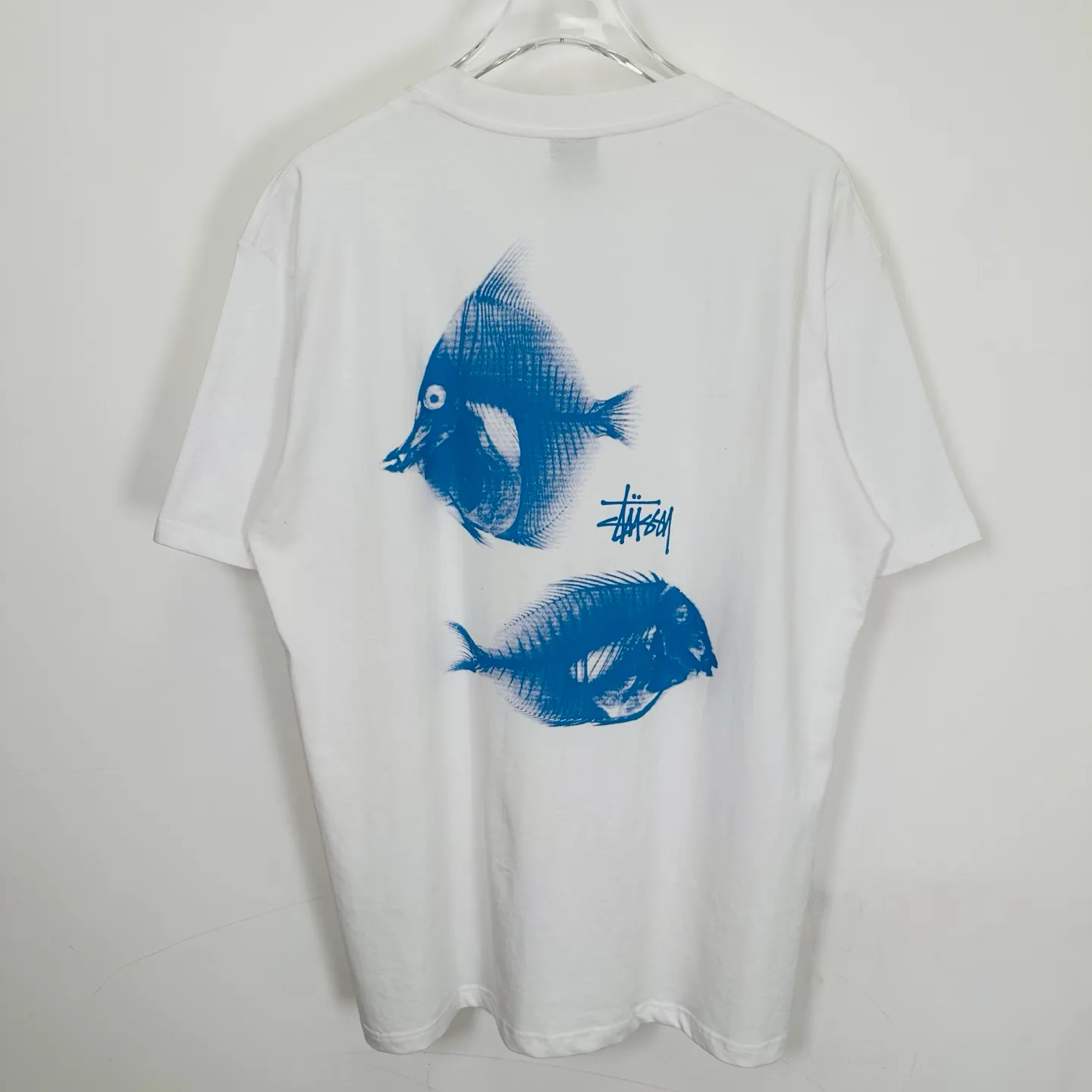 Fishbone T-shirt STUSSY SS25 X-RAY FISHIN TEE Fish X-ray printed pattern short sleeves black and white S- XL