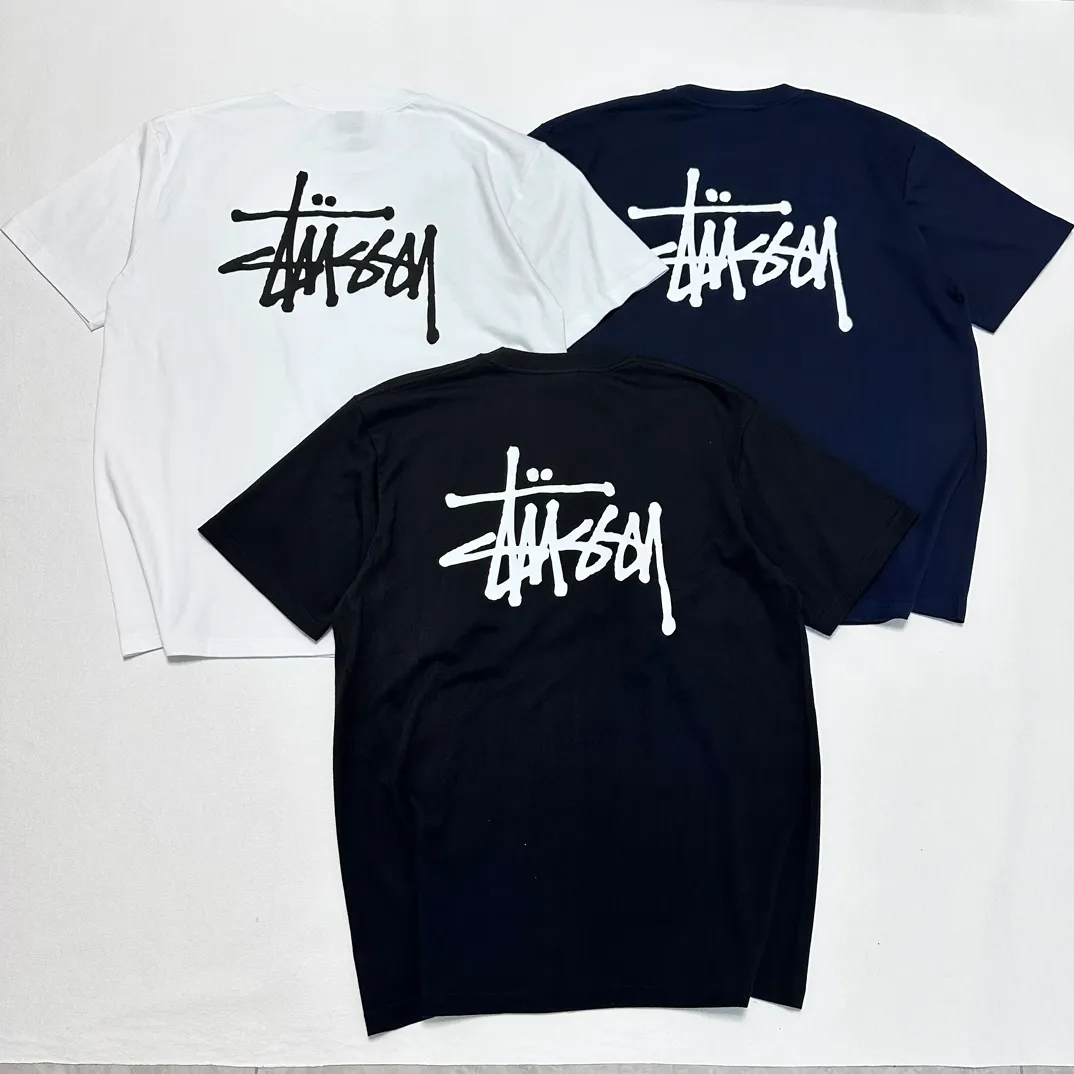 Spot goods! Stussy SS24 Basic StÜssy Tee classic letter Logo printed short-sleeved T-shirt couple style black and white dark blue S-XL
