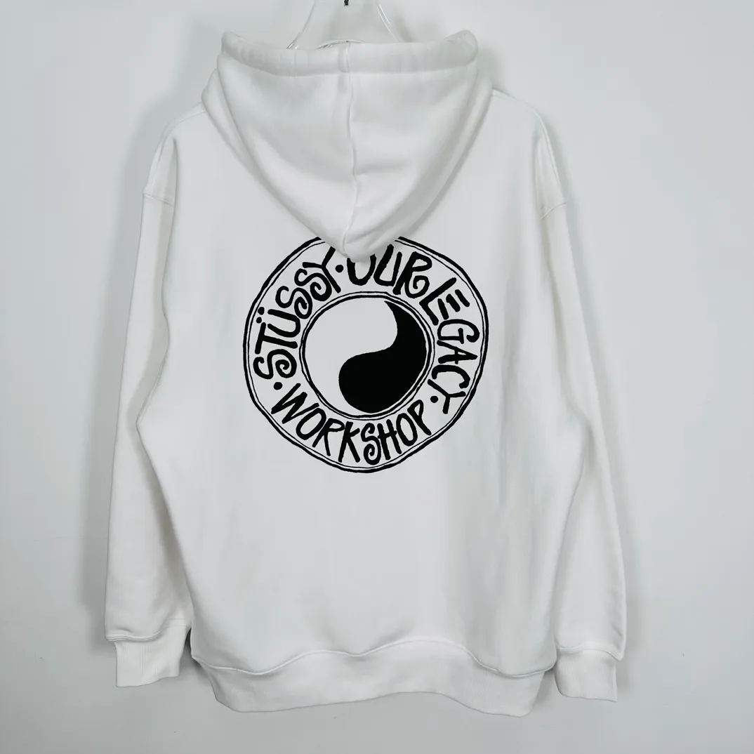 Tai Chi hoodie Stussy x OUR LEGACY joint model FW24 WORK SHOP BUANA HOODIE PIGMENT DYED yin and yang pattern logo sweatshirt black and white S- XL