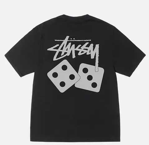 STUSSY SS25 DICE TEE PIGMENT DYED dice letter pattern printed short-sleeved T-shirt black off-white S-XL