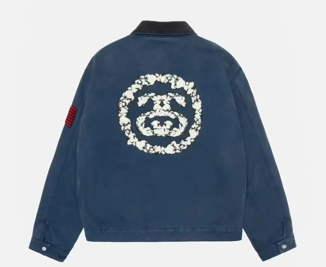DT Jacket STUSSY X DENIM TEARS joint model CANVAS JACKET zipper work jacket navy blue S- XL