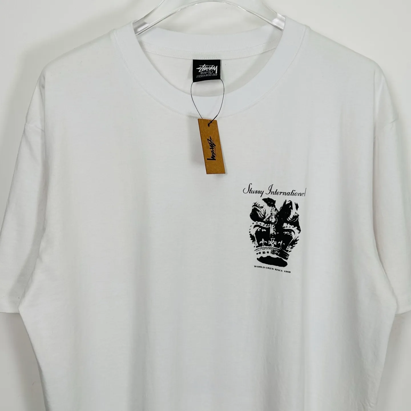 Spot goods! Crown Dog T-shirt STUSSY SS25 DOG CROWN TEE Black and White S- XL