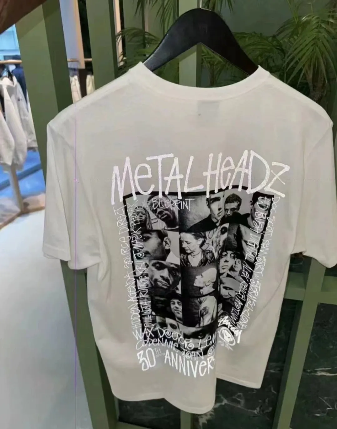 Official website picture reflective effect STUSSY x GOLDIE METALHEADZ SS24 joint model TEE 3M reflective black band character T-shirt white S-XL