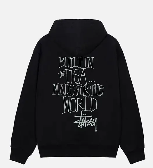 Graffiti word sweatshirt Stussy FW24 BUILT IN USA HOODIE English logo on the back plus velvet hooded sweatshirt/hoodie black gray blue S-XL