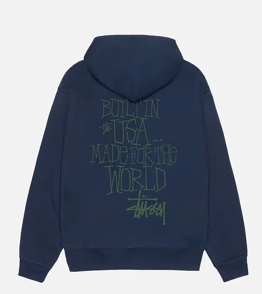 Graffiti word sweatshirt Stussy FW24 BUILT IN USA HOODIE English logo on the back plus velvet hooded sweatshirt/hoodie black gray blue S-XL