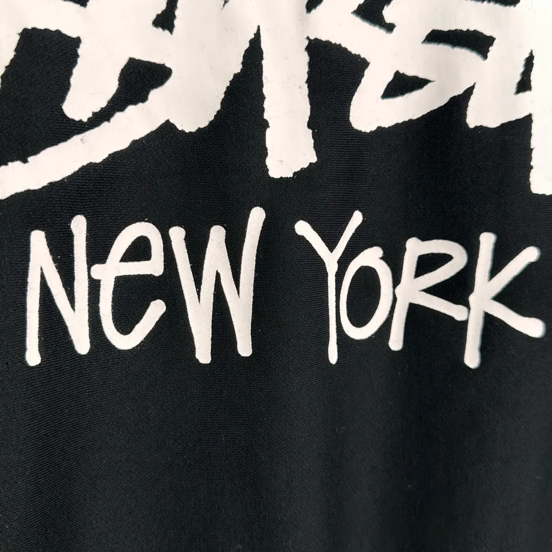 Stussy City Limited Series New York Letter Logo Printed Velvet Zipper Hooded Sweatshirt Black S-XXL