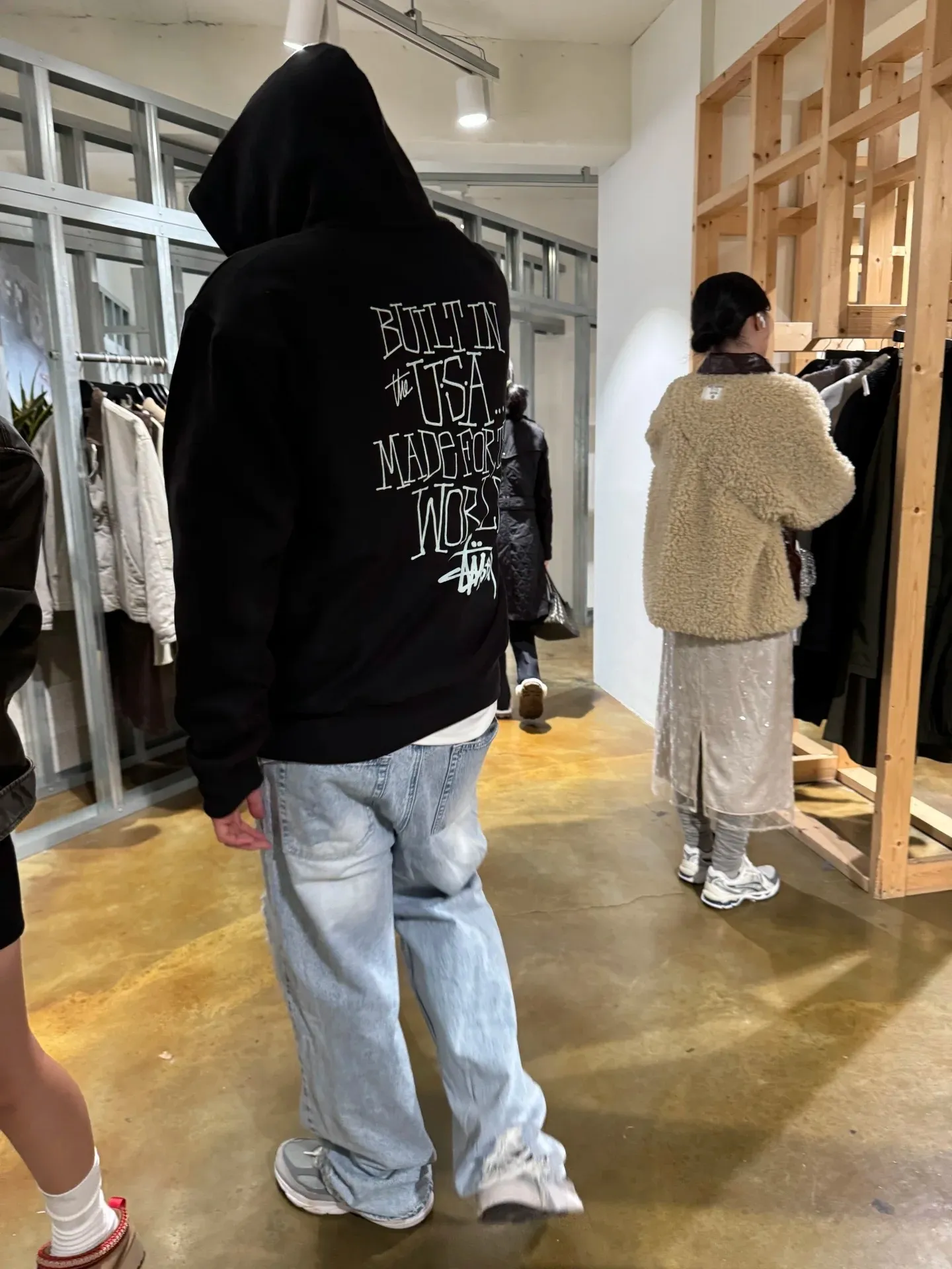 Graffiti word sweatshirt Stussy FW24 BUILT IN USA HOODIE English logo on the back plus velvet hooded sweatshirt/hoodie black gray dark blue S-XL