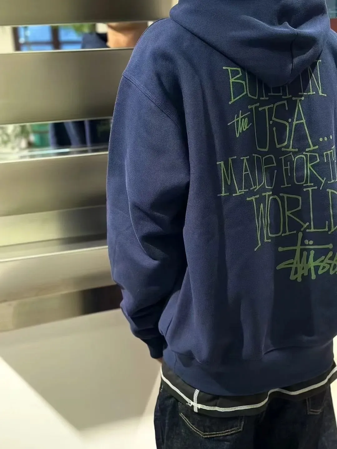 Graffiti word sweatshirt Stussy FW24 BUILT IN USA HOODIE English logo on the back plus velvet hooded sweatshirt/hoodie black gray dark blue S-XL