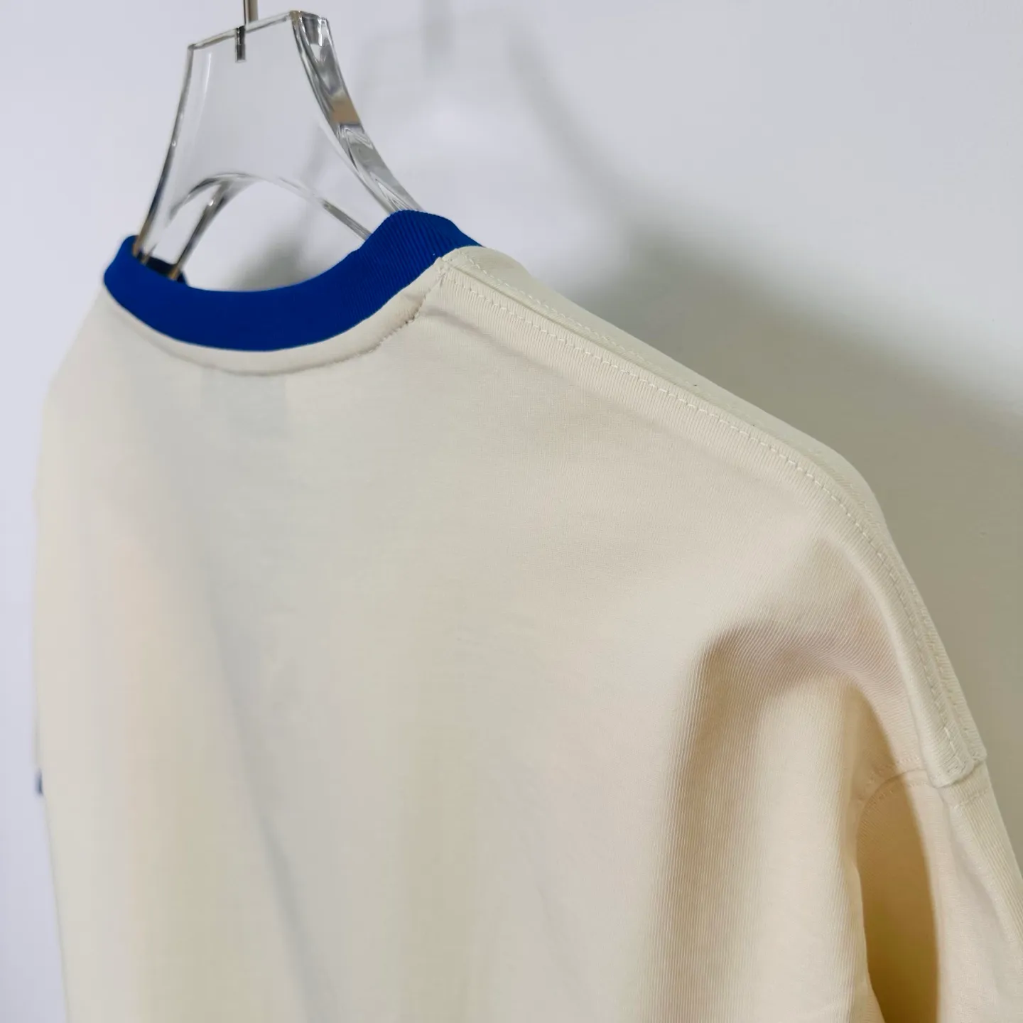Contrast color collar T-shirt STUSSY SS25 HEAVY JERSEY CREW High weight knitted sports short-sleeved washed black beige S- XL