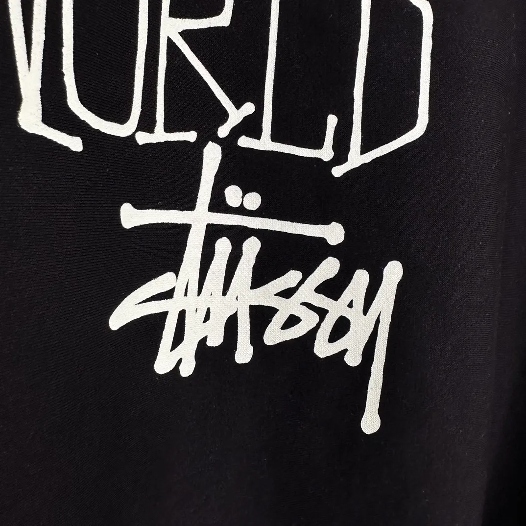 Graffiti word sweatshirt Stussy FW24 BUILT IN USA HOODIE English logo on the back plus velvet hooded sweatshirt/hoodie black gray blue S-XL