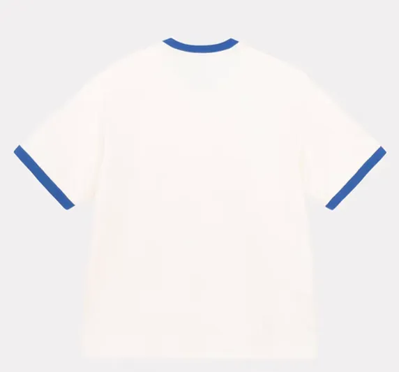 Contrast color collar T-shirt STUSSY SS25 HEAVY JERSEY CREW High weight knitted sports short-sleeved washed black beige S- XL