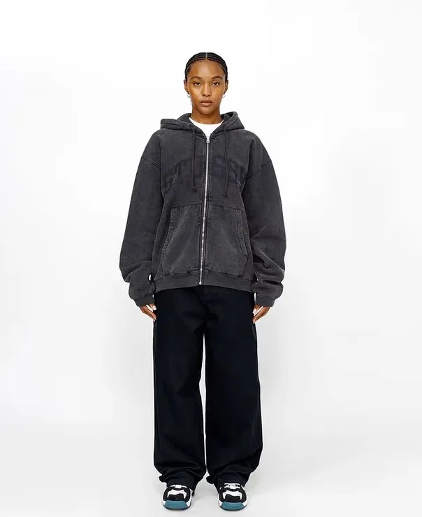 Washed zipper sweatshirt STUSSY FW24 FADED GRAPHIC ZIP UP HOODED Distressed washed and velvet zipper sweatshirt S-XL