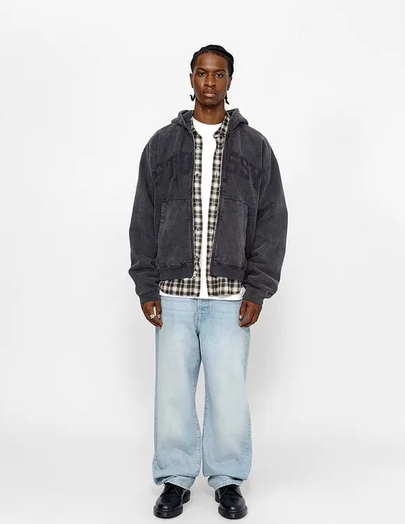 Washed zipper sweatshirt STUSSY FW24 FADED GRAPHIC ZIP UP HOODED Distressed washed and velvet zipper sweatshirt S-XL