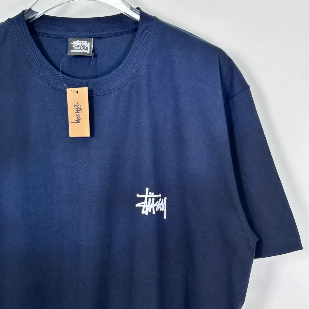 Spot goods! Stussy SS24 Basic StÜssy Tee classic letter Logo printed short-sleeved T-shirt couple style black and white dark blue S-XL