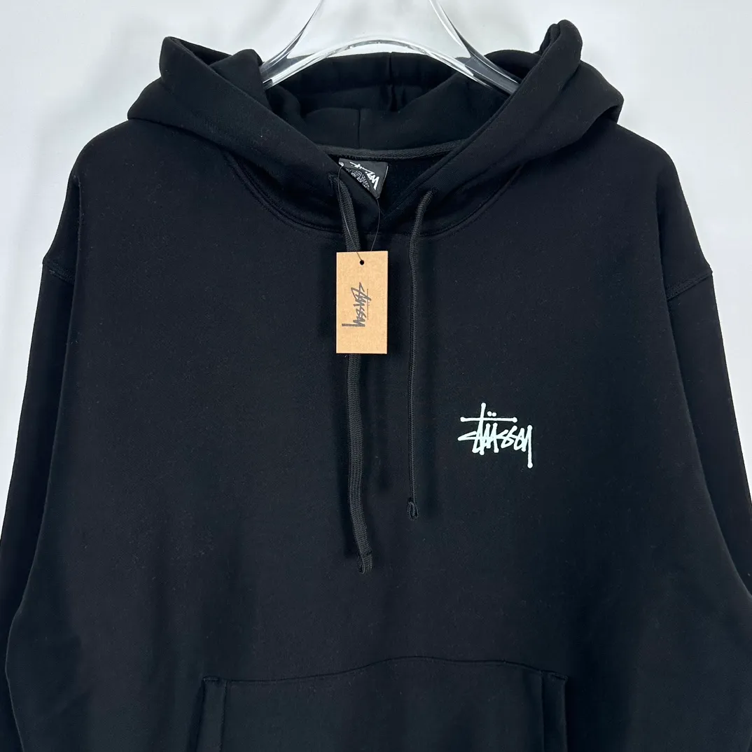 Graffiti word sweatshirt Stussy FW24 BUILT IN USA HOODIE English logo on the back plus velvet hooded sweatshirt/hoodie black gray dark blue S-XL