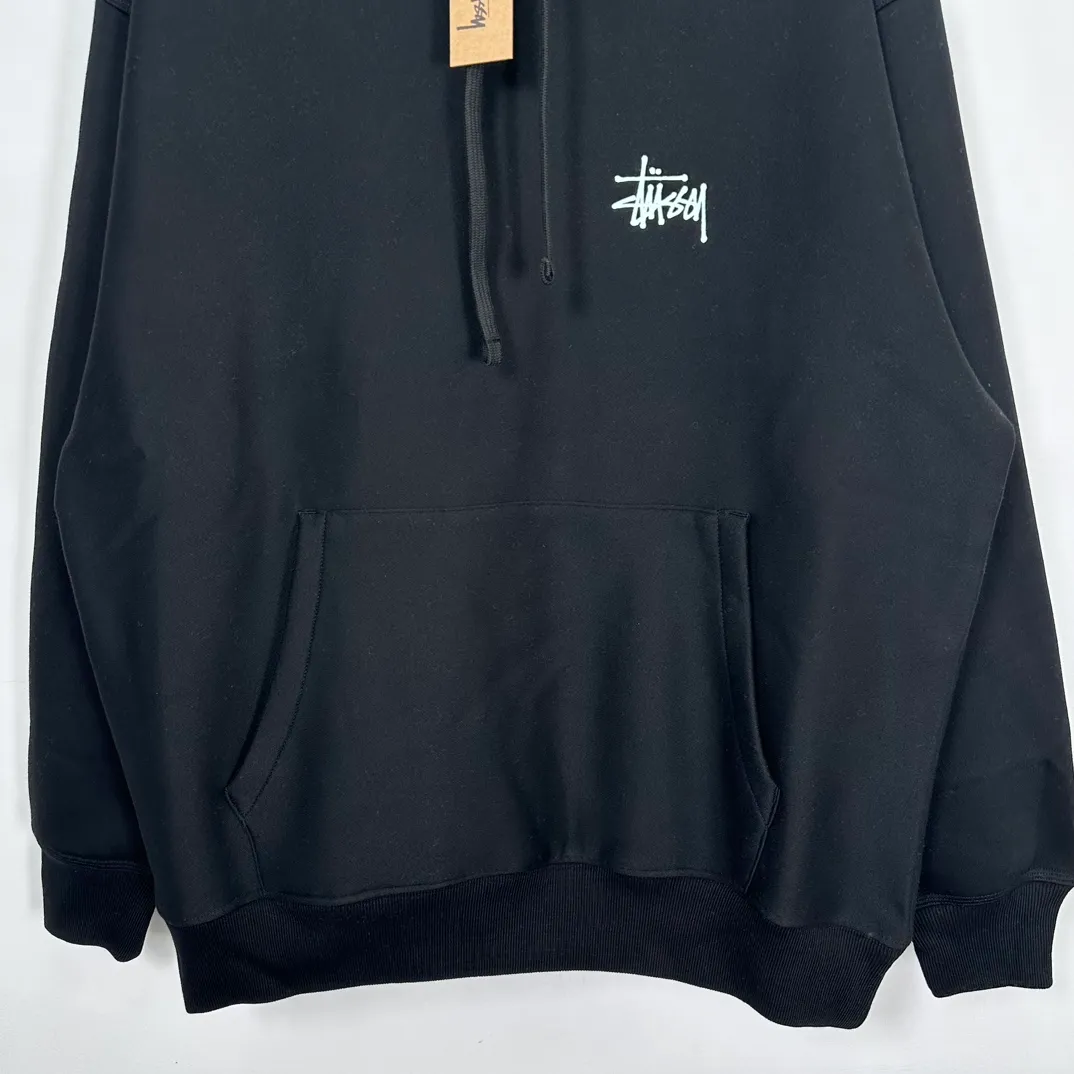 Graffiti word sweatshirt Stussy FW24 BUILT IN USA HOODIE English logo on the back plus velvet hooded sweatshirt/hoodie black gray dark blue S-XL