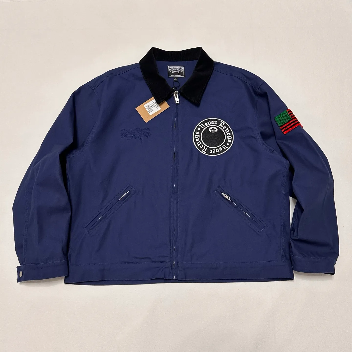 DT Jacket STUSSY X DENIM TEARS joint model CANVAS JACKET zipper work jacket navy blue S- XL