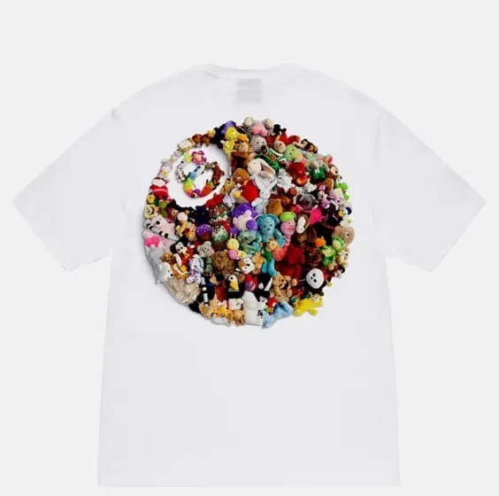 Stussy 23SS PLUSH TEE Doll logo No. 8 ball printed short-sleeved Tee black and white M L XL