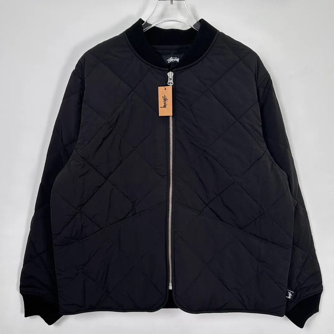 STUSSY 23FW 🎱 BALL QUILTED LINER JACKET Black 8 billiard zipper cotton coat/jacket Size: Black S M Khaki M L XL