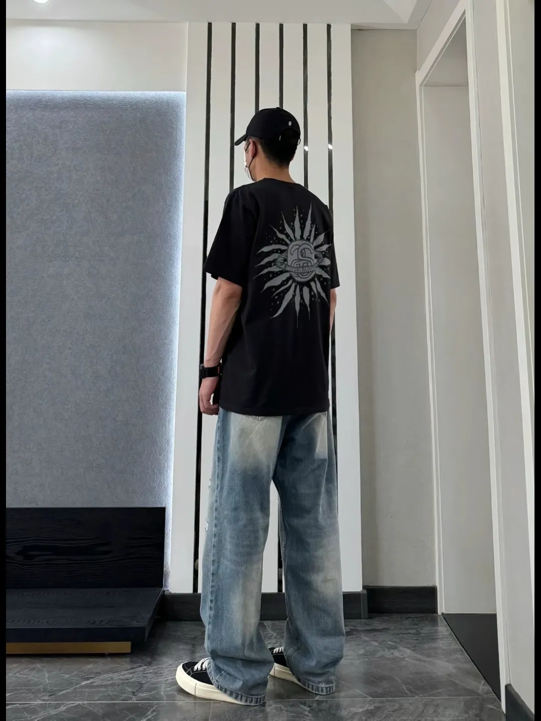Sun T-shirt STUSSY SS25 LOOK BEYOND TEE PIGMENT DYED Double S sun short-sleeved TEE black and white S- XL