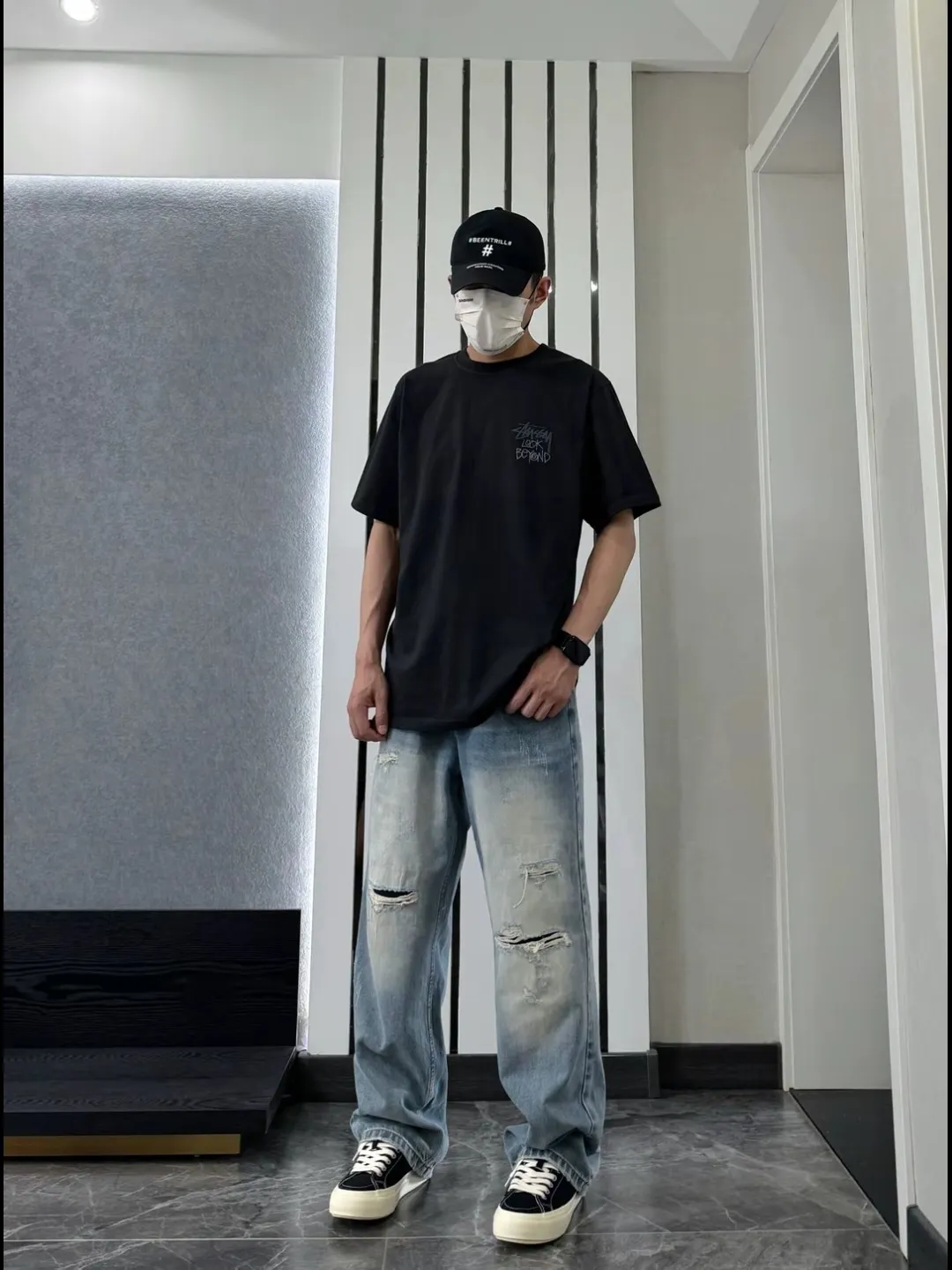 Sun T-shirt STUSSY SS25 LOOK BEYOND TEE PIGMENT DYED Double S sun short-sleeved TEE black and white S- XL