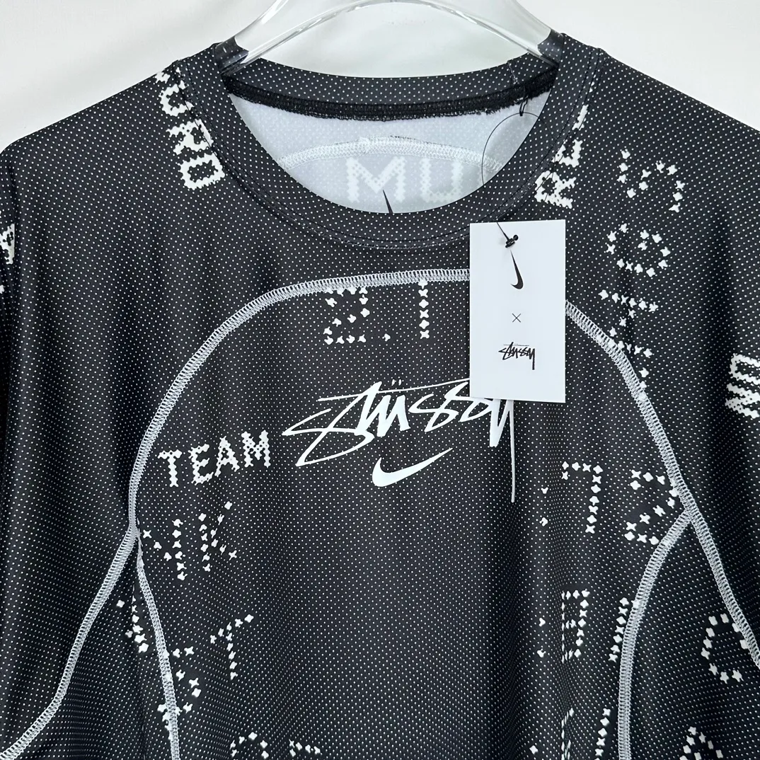 Replacement order and return of goods! Nike x Stüssy joint model printed quick-drying short-sleeved T-shirt for men and women, black S-XL