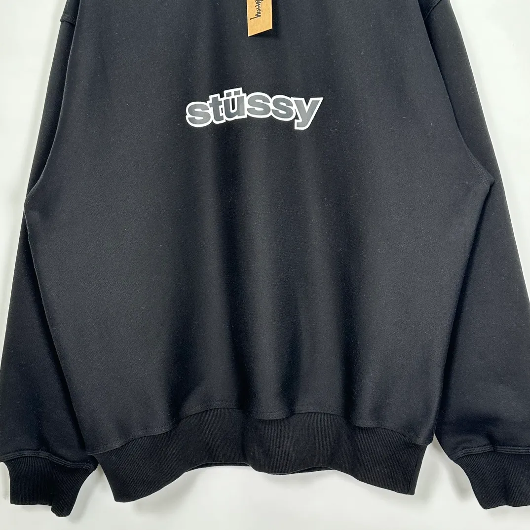 STUSSY 23FW SS-LINK CREW Double S-shaped chain printed pattern round neck sweatshirt, same style for men and women, black light gray S-XL