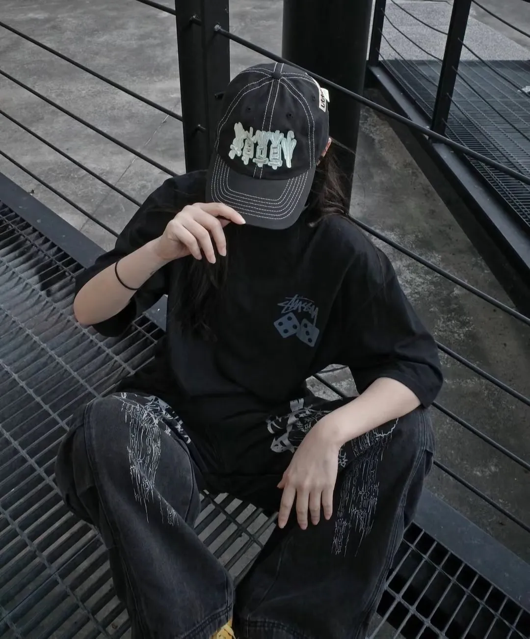 STUSSY SS25 DICE TEE PIGMENT DYED dice letter pattern printed short-sleeved T-shirt black off-white S-XL