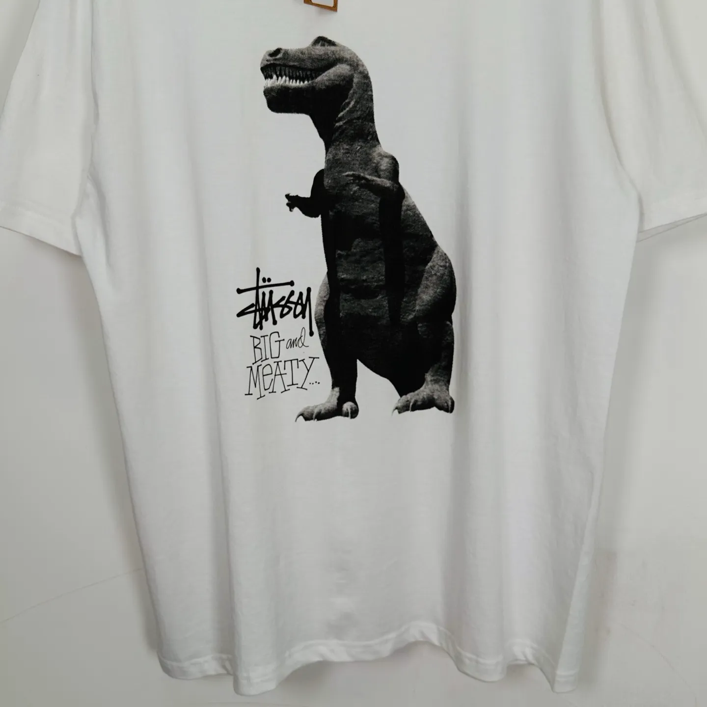 Tyrannosaurus Rex T-shirt STUSSY SS25 BIG & MEATY TEE PIGMENT DYED Dinosaur pattern short-sleeved black and white S- XL