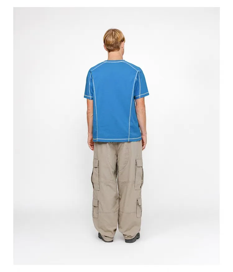 STUSSY SS24 WAVE COTTON CREW TEE Top-stitched Micro Label T-shirt Black Blue Mustard Yellow S-XL Original Same 240g Weight