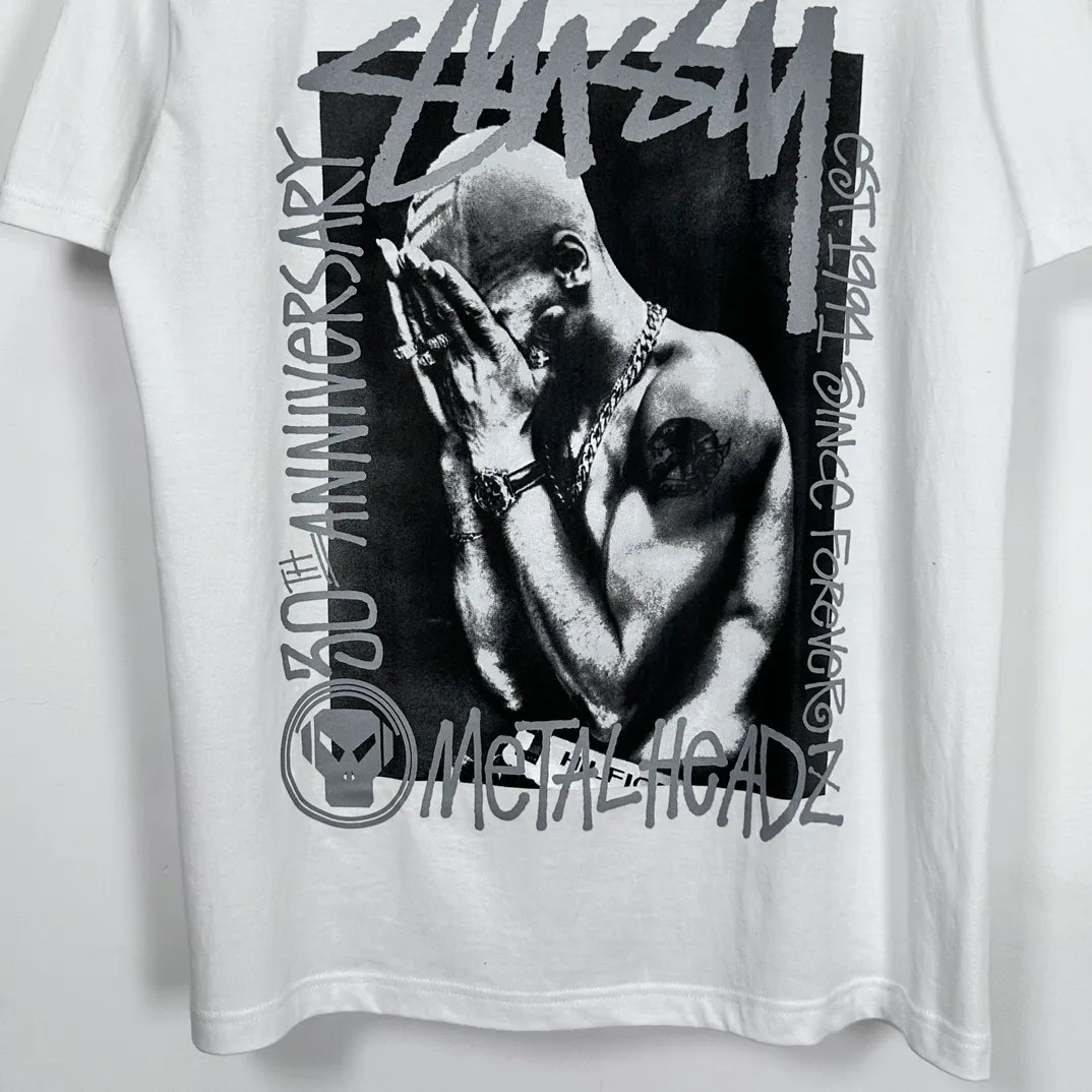 STUSSY x GOLDIE METALHEADZ SS24 joint model TEE 3M reflective black band character T-shirt white S-XL