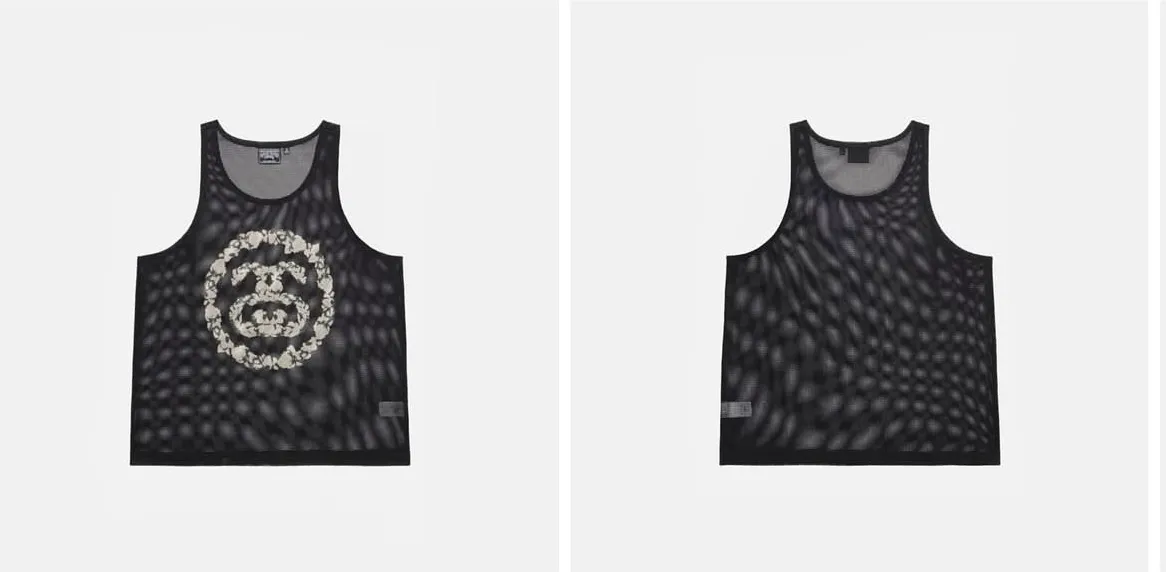 DT vest STUSSY X DENIM TEARS joint model SS25 MESH TANK garland mesh hollow vest black S- XL