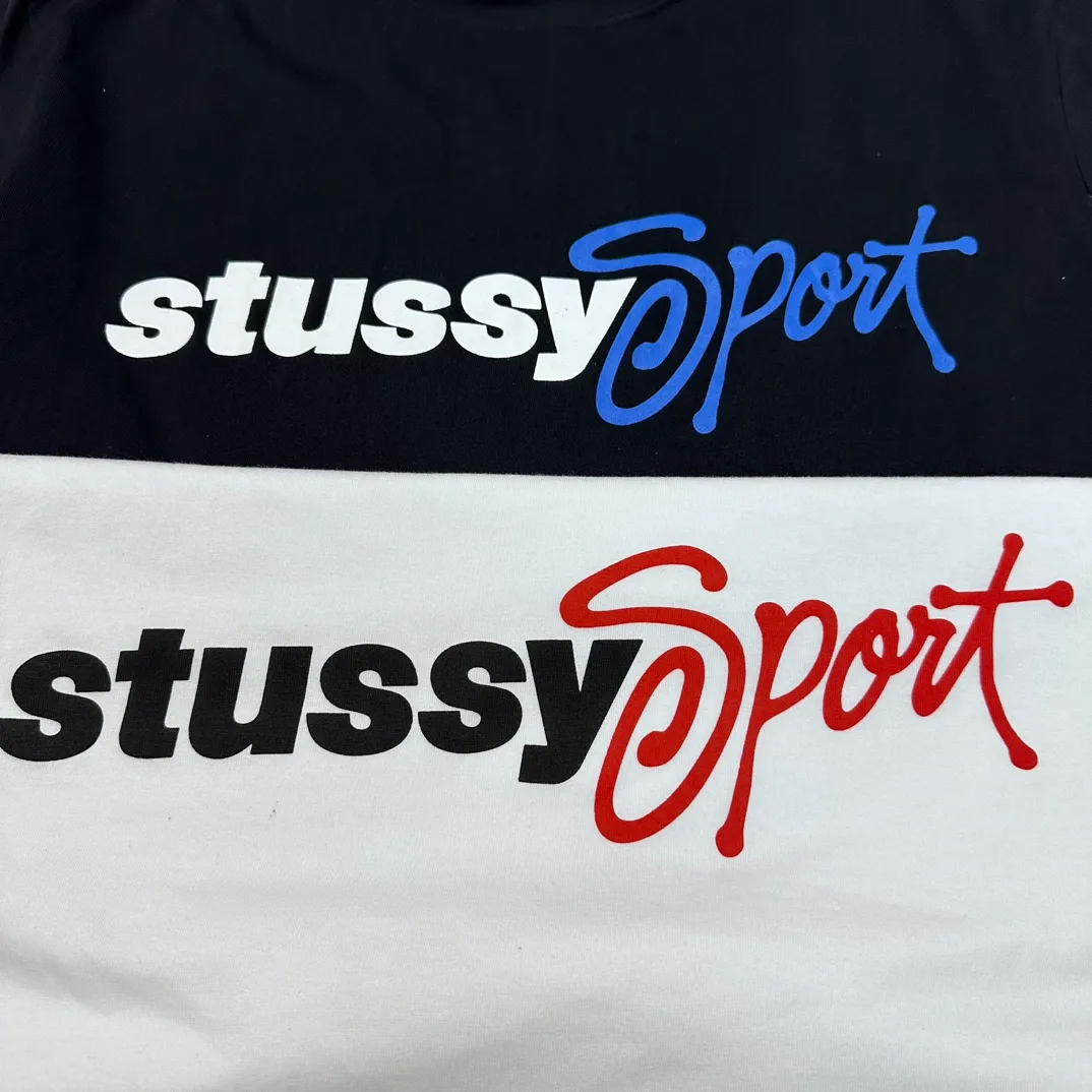 Stussy SS24 SPORT SCRIPT TEE logo letter print sports short-sleeved T-shirt, same style for men and women, black and white S- XL