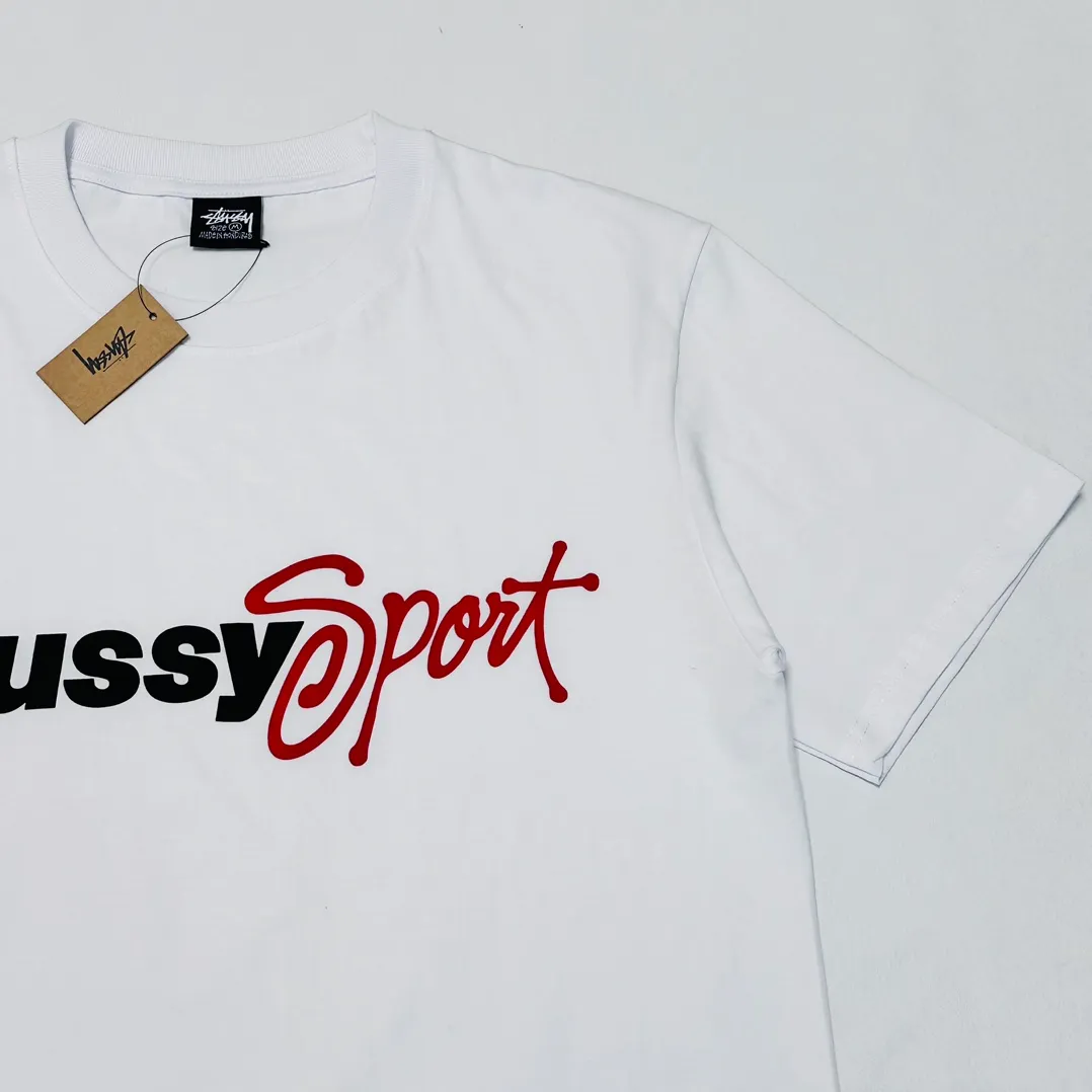 Stussy SS24 SPORT SCRIPT TEE logo letter print sports short-sleeved T-shirt, same style for men and women, black and white S- XL