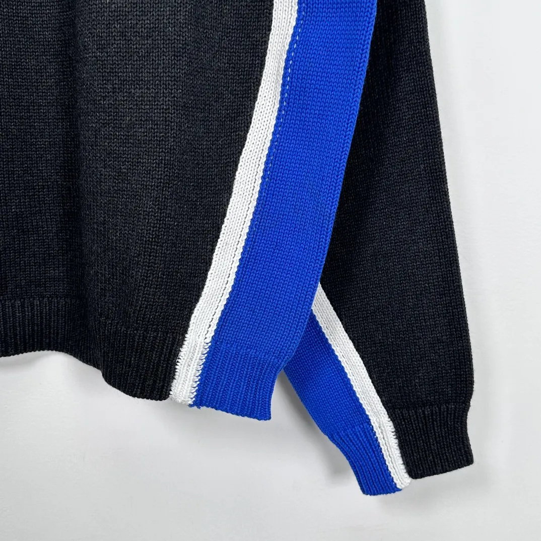 Contrast color patchwork sweater STUSSY FW24 STRIPE CREW Holiday series Jacquard knitted crew neck sweater carbon black M gray M-XL